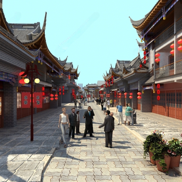 中式商业街3D模型