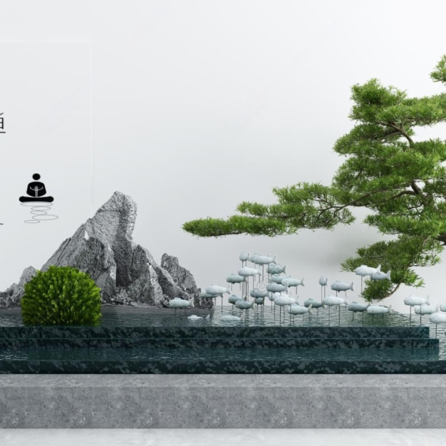 新中式水景 园艺小品3D模型