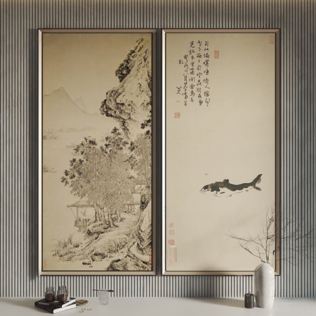 新中式装饰画 挂画3D模型