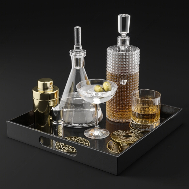 现代酒瓶酒杯组合3D模型