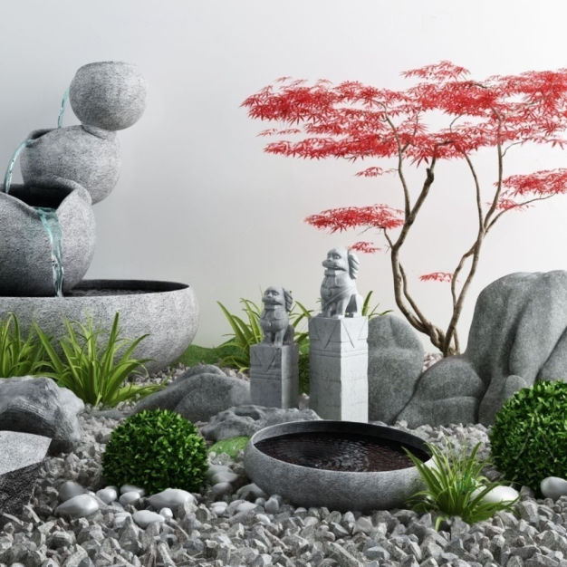 新中式庭院水景小品3D模型