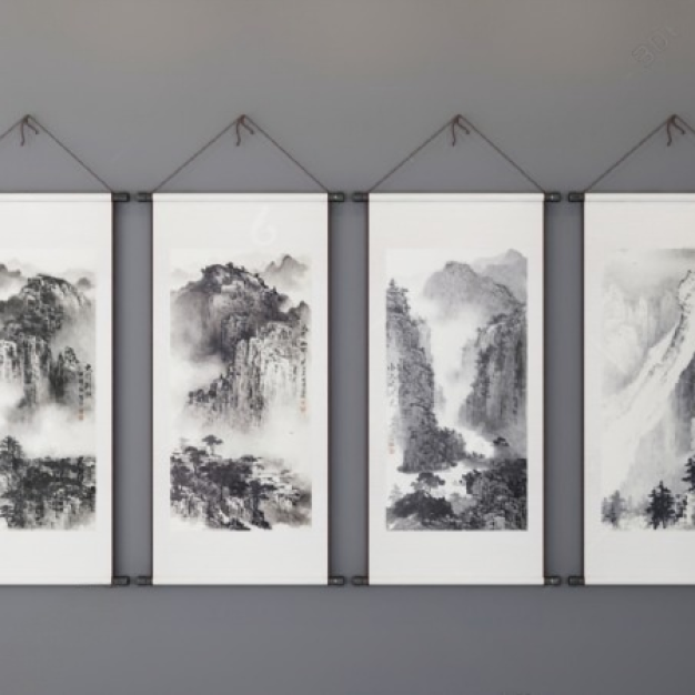 中式风景画3D模型