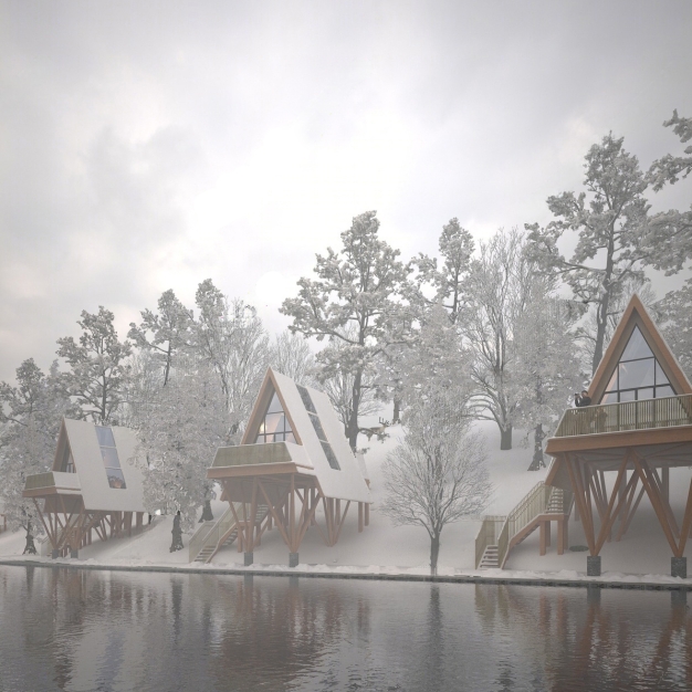 北欧木屋雪景3D模型
