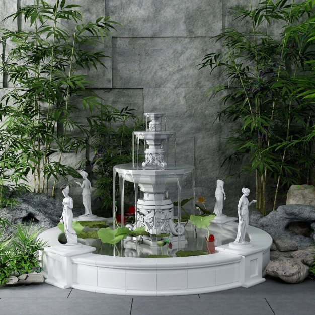 简欧喷泉水景3D模型