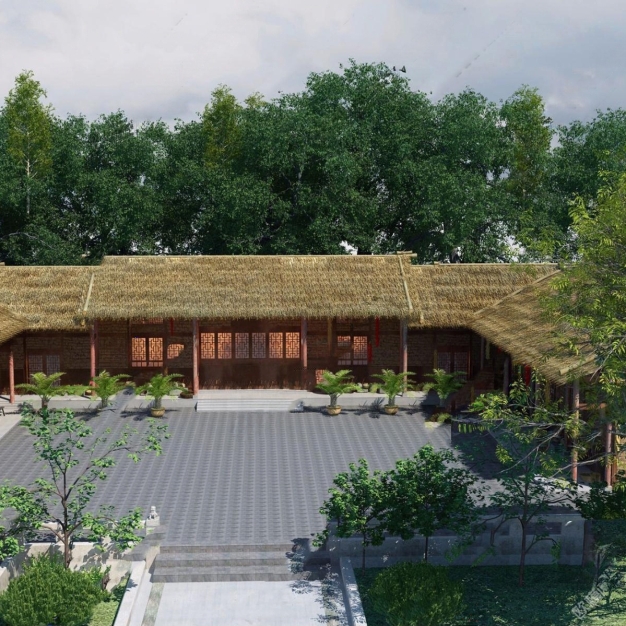 农家乐茅草屋小庭院3D模型