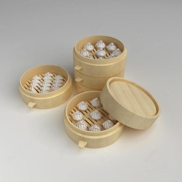 现代包子饺子蒸笼3D模型