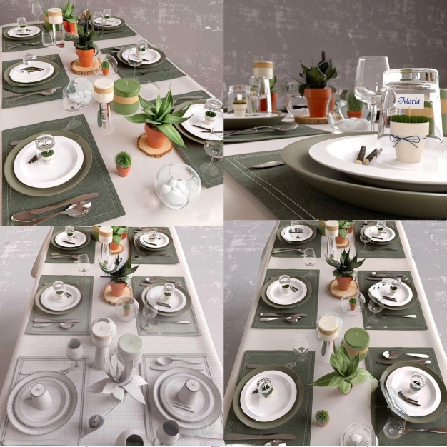现代餐具餐桌桌布组合3D模型