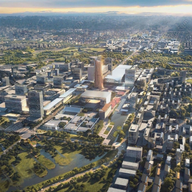 现代城市鸟瞰规划3D模型