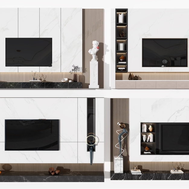 现代电视背景墙组合3D模型