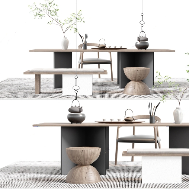  现代茶桌椅组合3D模型