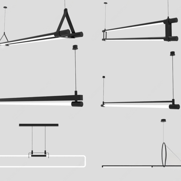 现代灯管吊灯组合3D模型