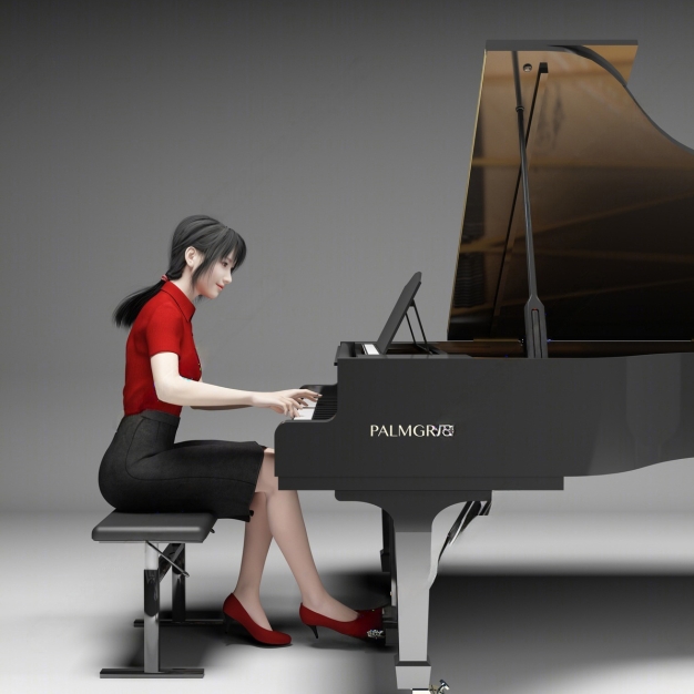  现代弹钢琴女人3D模型