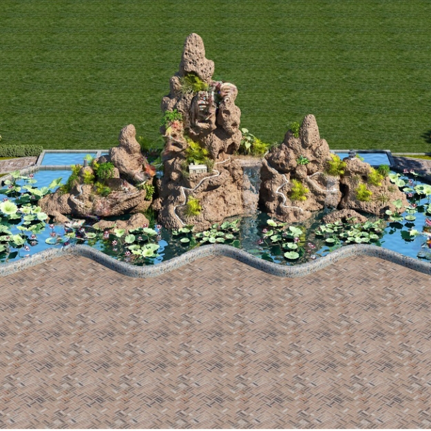 现代假山水池园艺小品3D模型