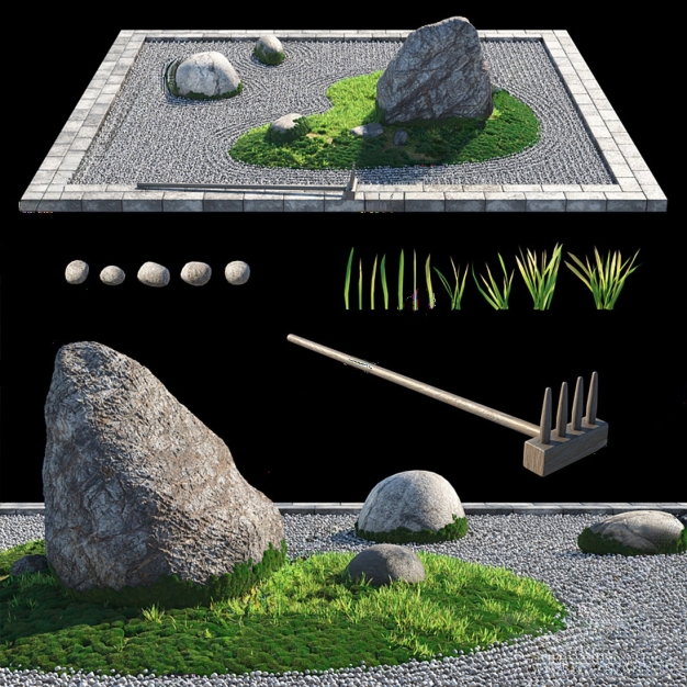 现代假山造景3D模型