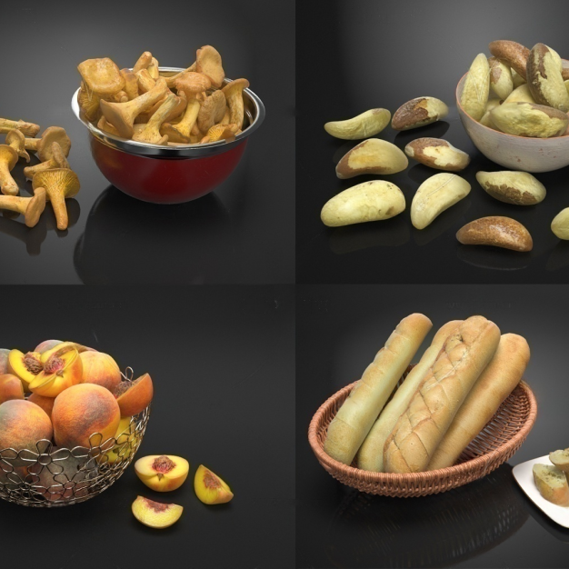 现代蘑菇面包食物组合3D模型