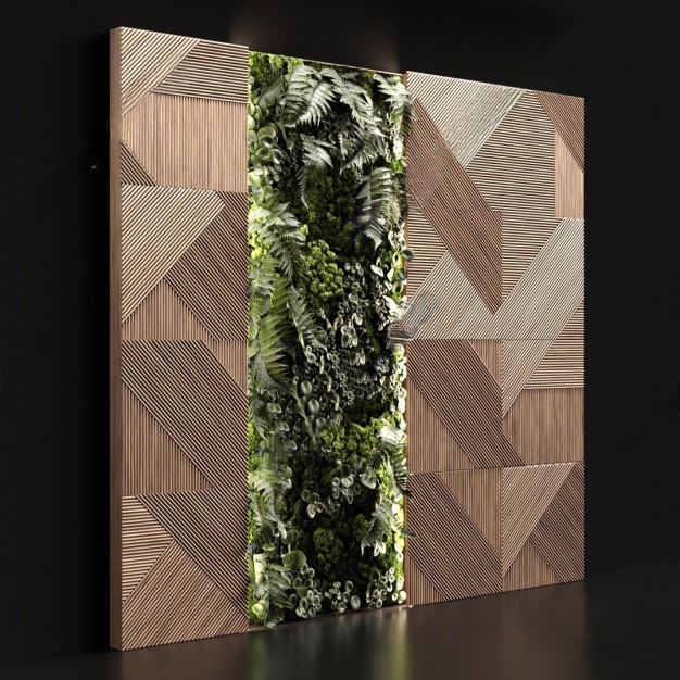 现代实木绿植墙3D模型