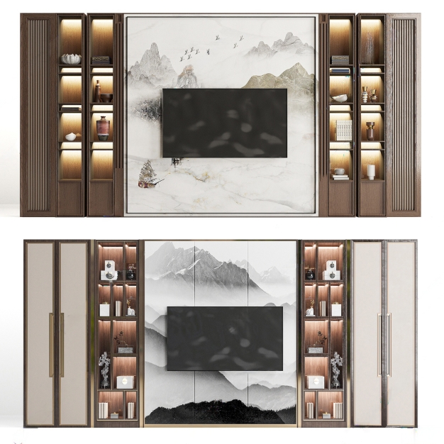 新中式电视背景3D模型