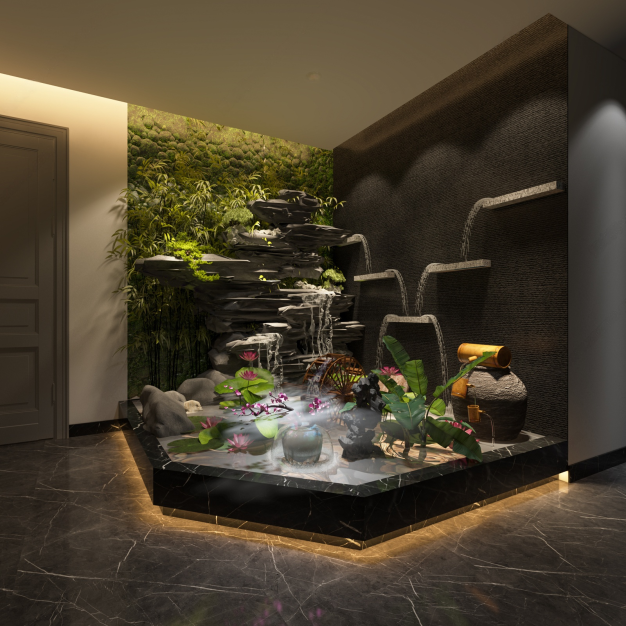 新中式假山水景3D模型