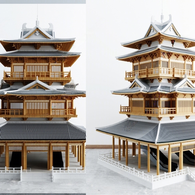 新中式古建阁楼牌坊3D模型
