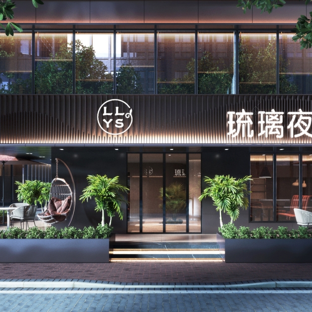 现代西餐厅门头门面3D模型