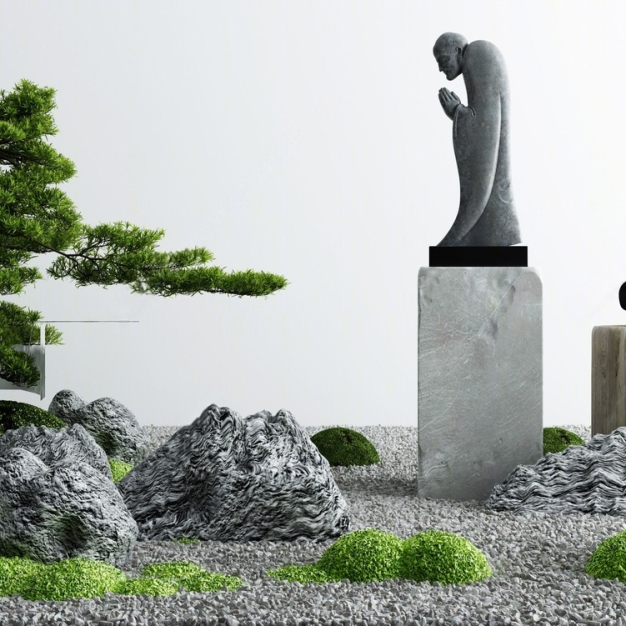 新中式假山水景3D模型