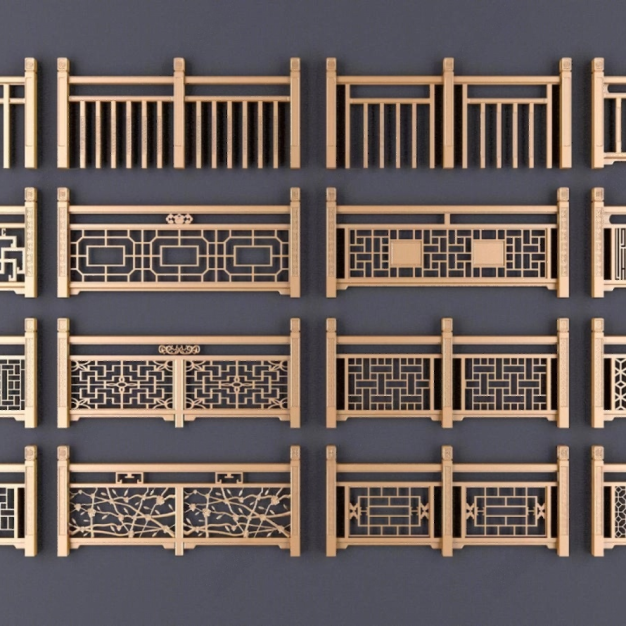 新中式栏杆 护栏 扶手3D模型