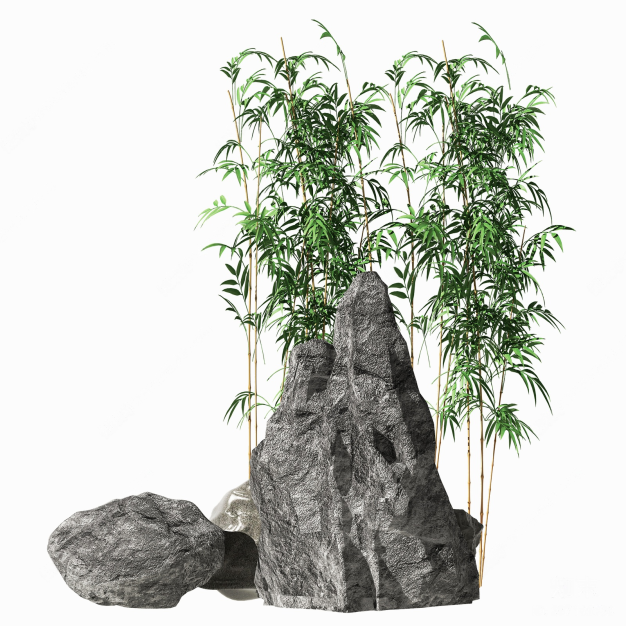 假山 竹子 3D模型