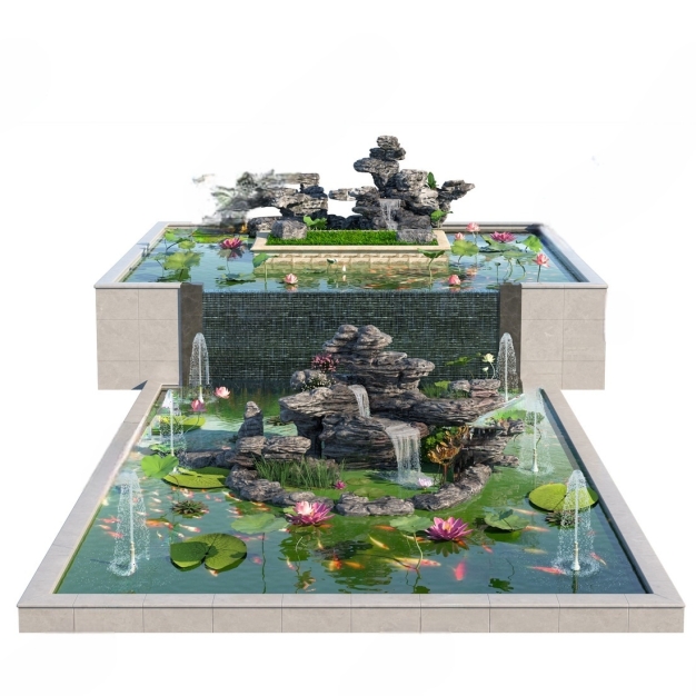 新中式水景 荷花池3D模型
