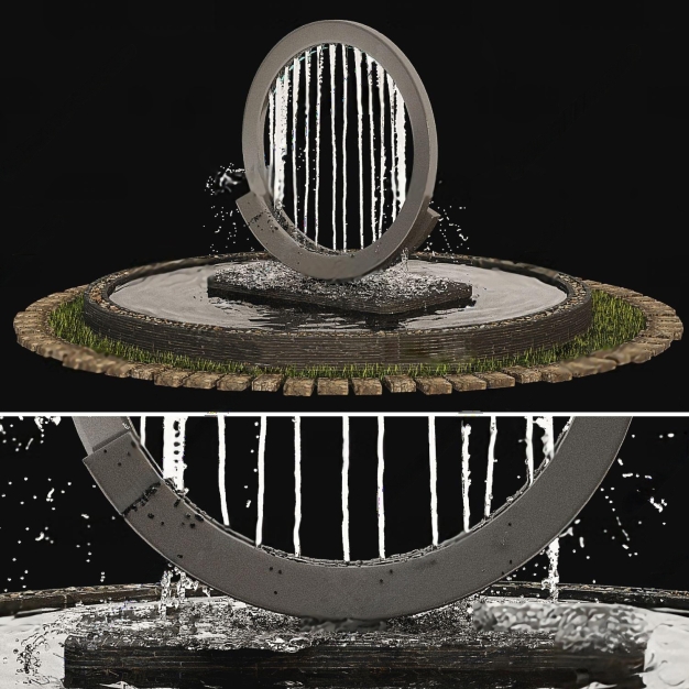 现代圆形喷泉水景3D模型