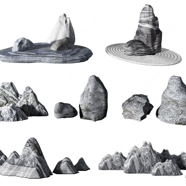 新中式假山 石头3D模型