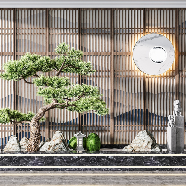 新中式假山水景3D模型