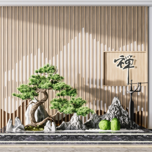 新中式假山 松树3D模型