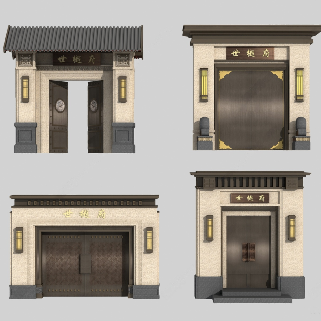 新中式入口大门3D模型