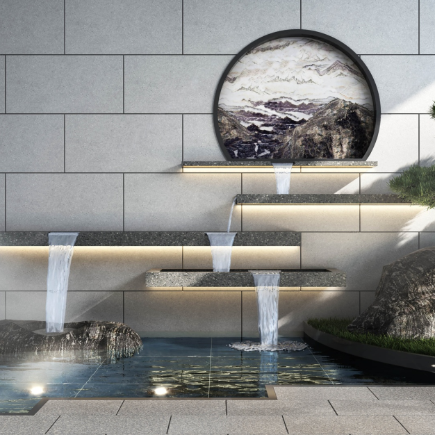 新中式假山水景3D模型