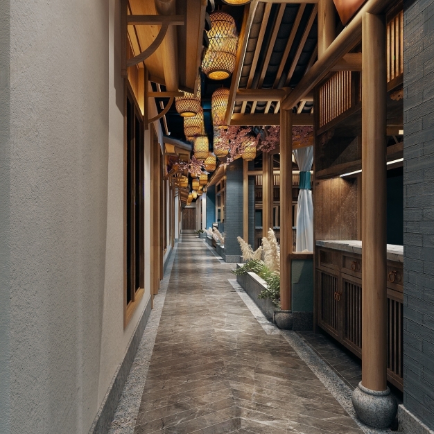  新中式餐饮过道3D模型