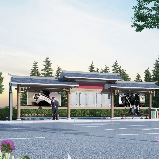  新中式公交车站3D模型