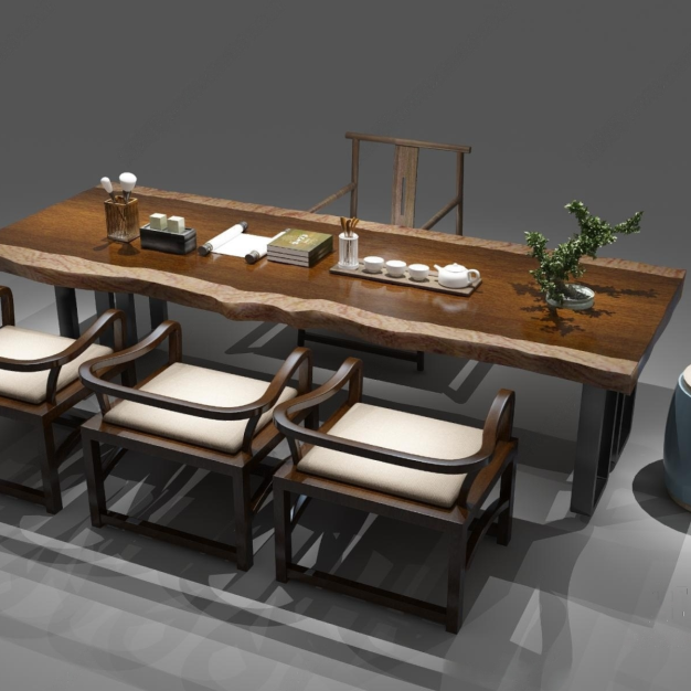 中式茶桌椅3D模型
