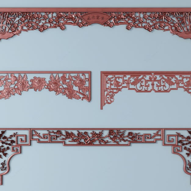 中式雕花门楣3D模型