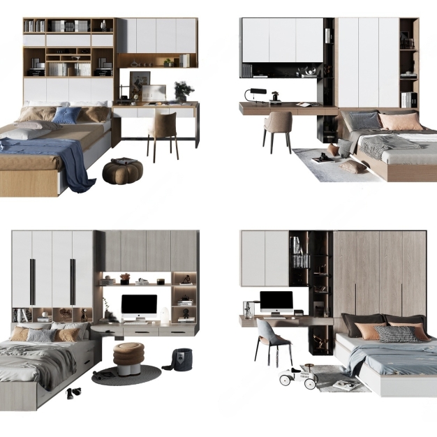 现代榻榻米床组合3D模型