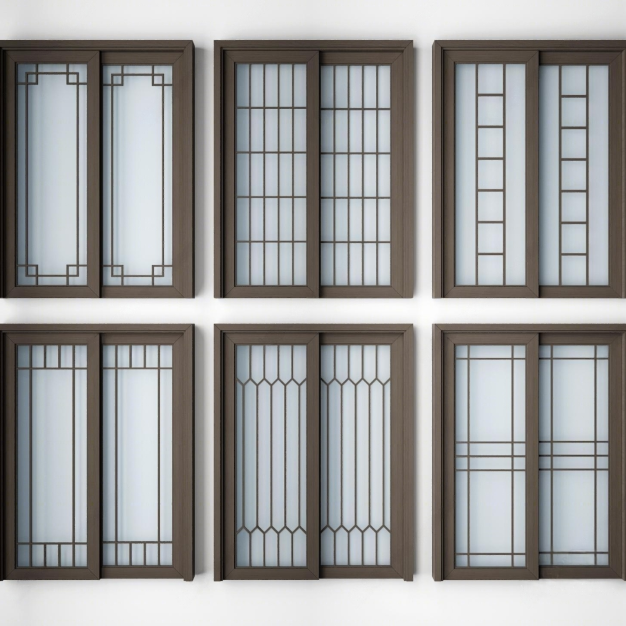 中式推拉门组合3D模型