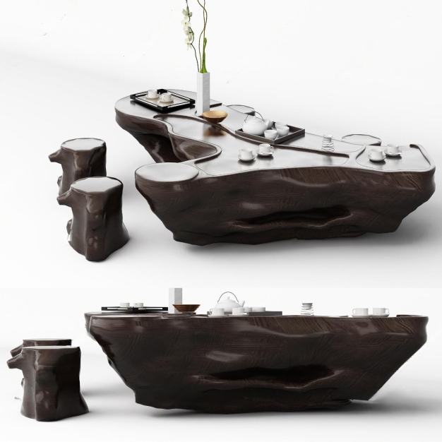 新中式根雕茶桌3D模型