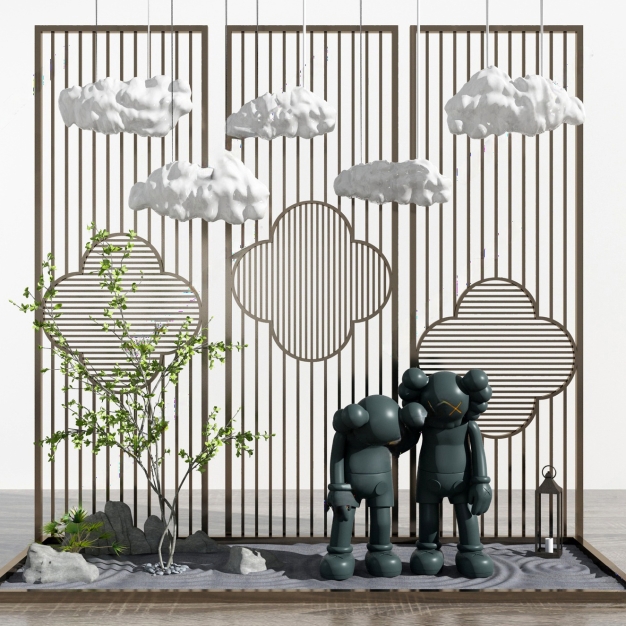 新中式花格屏风隔断3D模型