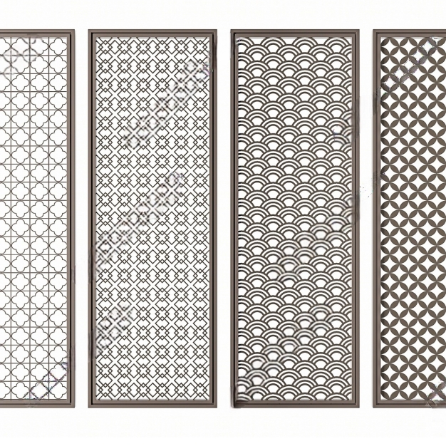 新中式花格屏风隔断组合3D模型