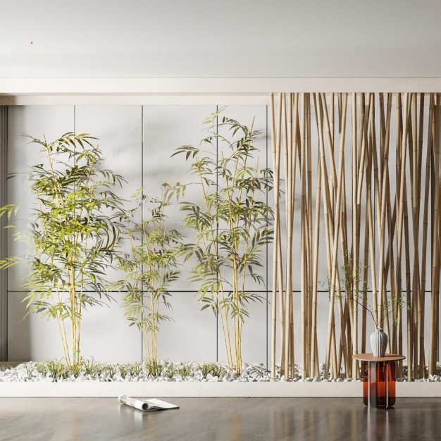 现代绿植玻璃墙隔断3D模型