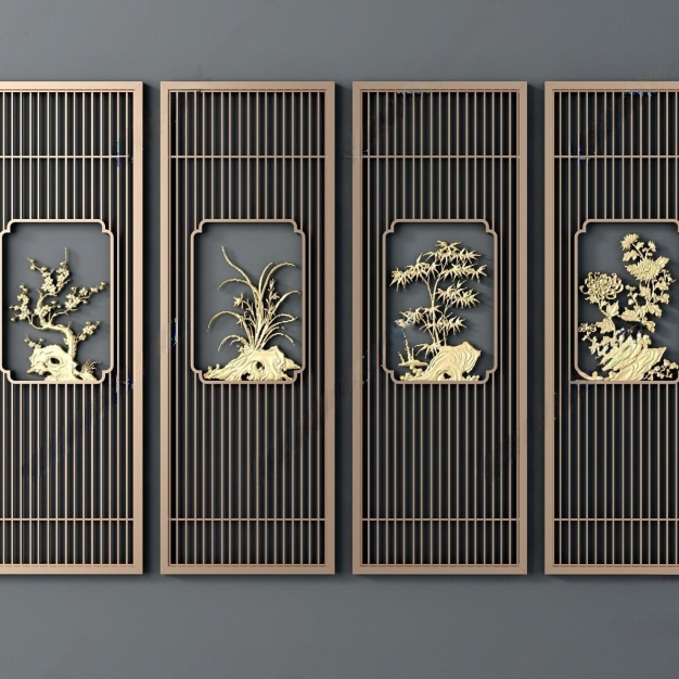 新中式花格屏风隔断3D模型