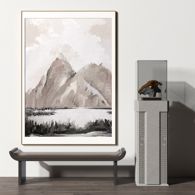  新中式山水装饰画挂画3D模型