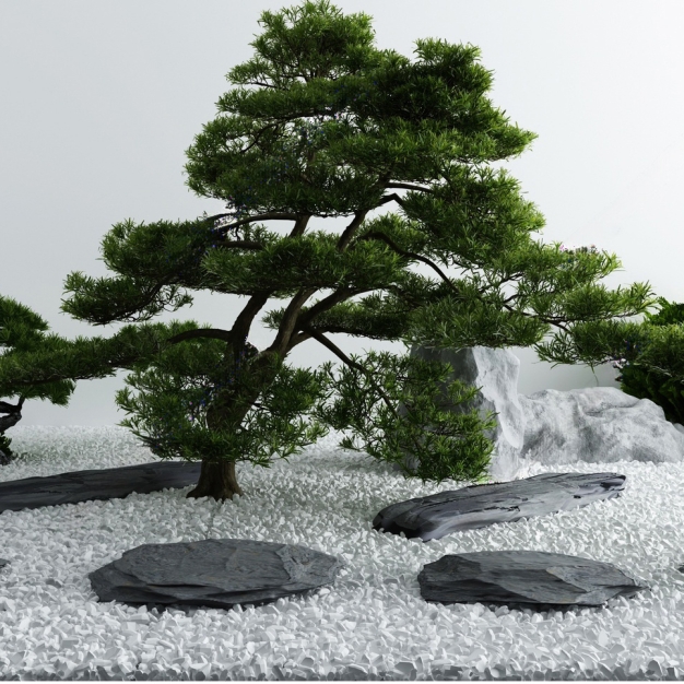 松树 碎石 假山园艺小品3D模型