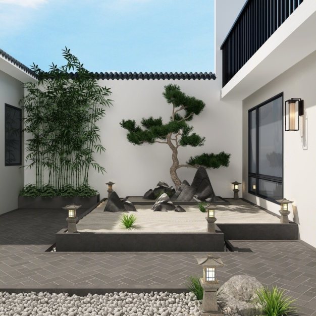 新中式庭院花园3D模型