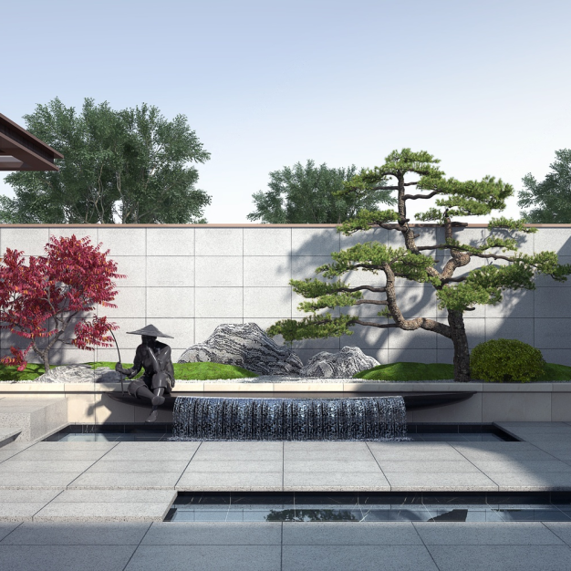  新中式庭院景观3D模型