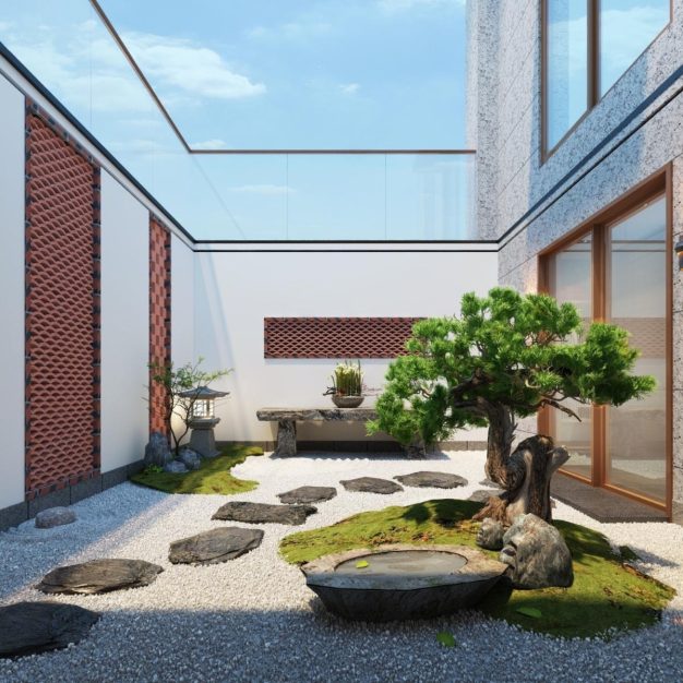 新中式庭院阳台3D模型